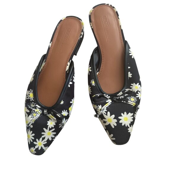ASOS Women's Black White Daisy Print Mules Flats Size UK 4 / US 6 - Picture 9 of 9
